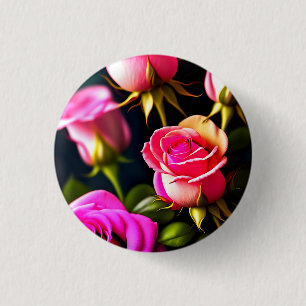 Bóton Redondo 2.54cm Trabalho de arte Digital Flores Rosa Rosa Rosa Ros