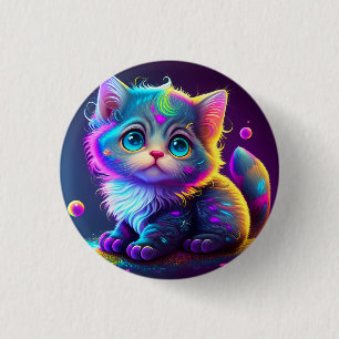 Bóton Redondo 2.54cm Trabalho de arte digital para gatos coloridos