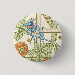 Bóton Redondo 2.54cm Trellis 1862 Vintage Flower & Bird Pattern' Morris