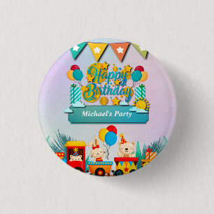 Bóton Redondo 2.54cm Trem de Aniversário Feliz Com Desejos de Animais F