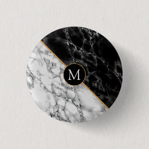 Bóton Redondo 2.54cm Trendent Black & White Marble Stone - Adicionar su