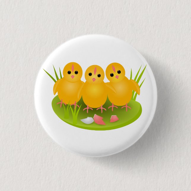 Bóton Redondo 2.54cm Três Felzs pascoa de galinhas amarelas (Frente)