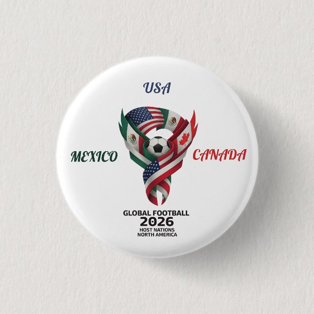 Bóton Redondo 2.54cm Tri-Nation Soccer Fan Buttons | Mexico USA Canada  (Frente)