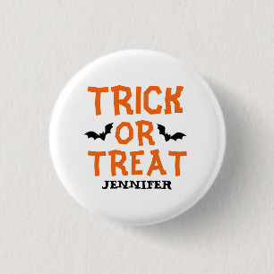 Bóton Redondo 2.54cm Trick Or Treat Nome Personalizado Halloween