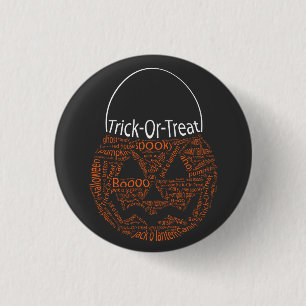 Bóton Redondo 2.54cm Trick Ou Tratar Jack O Lanterna Tipografia Laranja