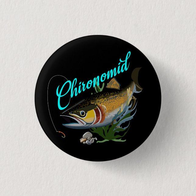 Bóton Redondo 2.54cm Truta Arco-Íris Em Busca De Verme Sanguíneo (Frente)