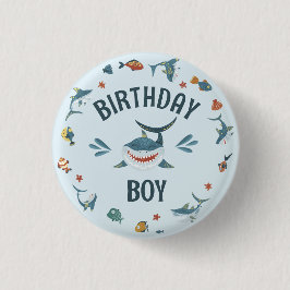 Bóton Redondo 2.54cm Tubarão Azul-Gelado Botão Menino de Aniversário