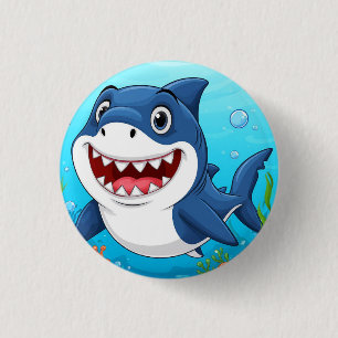 Bóton Redondo 2.54cm Tubarão de desenho animado sorrindo nadando debaix