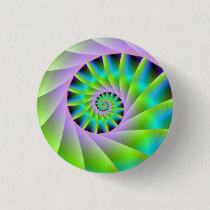 Bóton Redondo 2.54cm Turquesa Lilac e Botão Espiral Verde