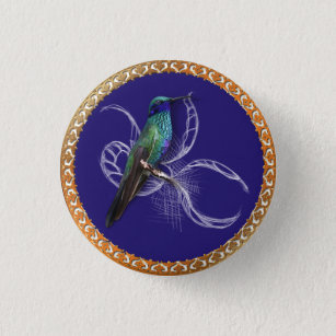 Bóton Redondo 2.54cm Turquoise green and blue with purple hummingbird