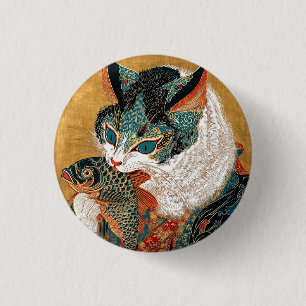 Bóton Redondo 2.54cm Ukiyo-e Cat Arte Japonesa