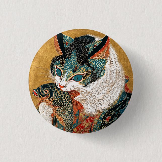 Bóton Redondo 2.54cm Ukiyo-e Cat | Arte Japonesa (Frente)