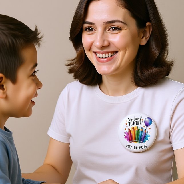 Bóton Redondo 2.54cm Um Adorado Professor Personalizado Obrigado Presen (One Loved Teacher Personalised Thank You Gift Button)