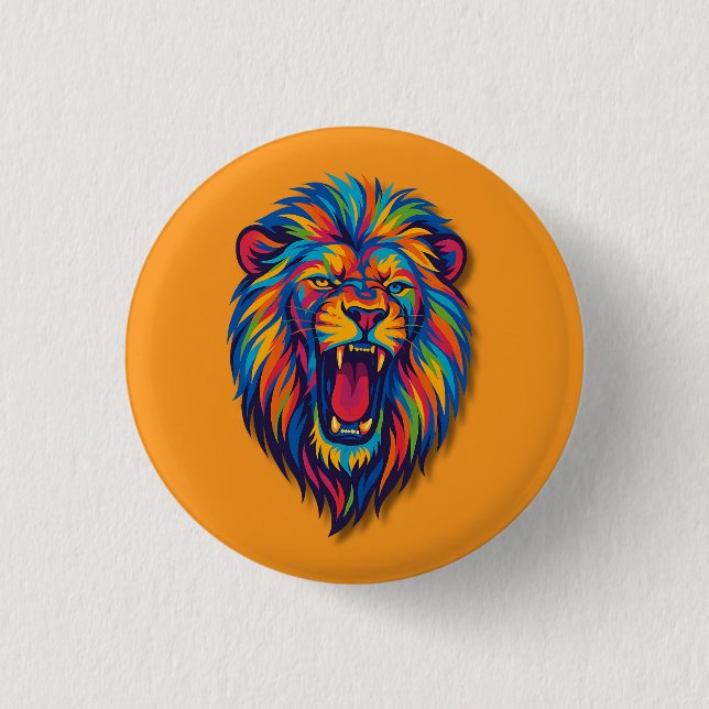 Bóton Redondo 2.54cm Um botão de LEÃO PINTADO (Frente)