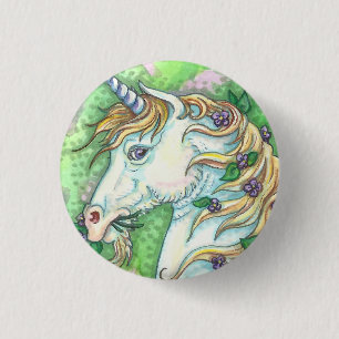Bóton Redondo 2.54cm UNICÓRNIO E VIOLETAS, Pin do BOTÃO do CAVALO da