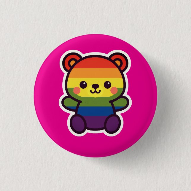 Bóton Redondo 2.54cm Ursinho Arco-Íris Kawaii - Uma Esmagada LGBTQ+ Org (Frente)
