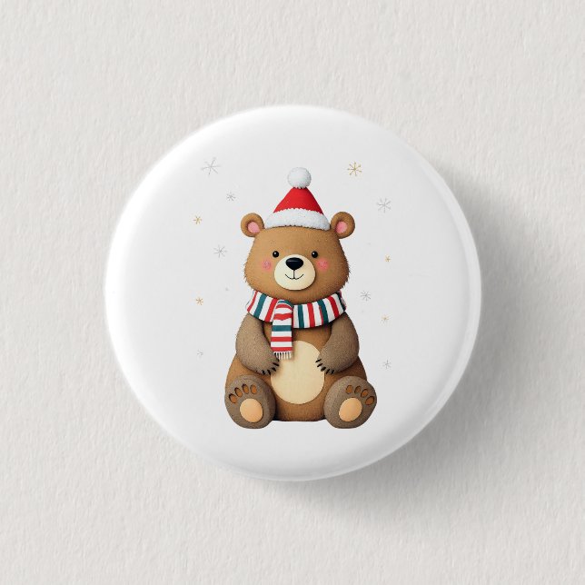 Bóton Redondo 2.54cm Urso de Natal (Frente)