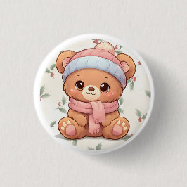 Bóton Redondo 2.54cm Urso de Pelúcia Kawaii Fofinho Botão de Inverno