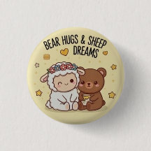 Urso Kawaii e Ovelha Melhores Amigos Botão de Pin 