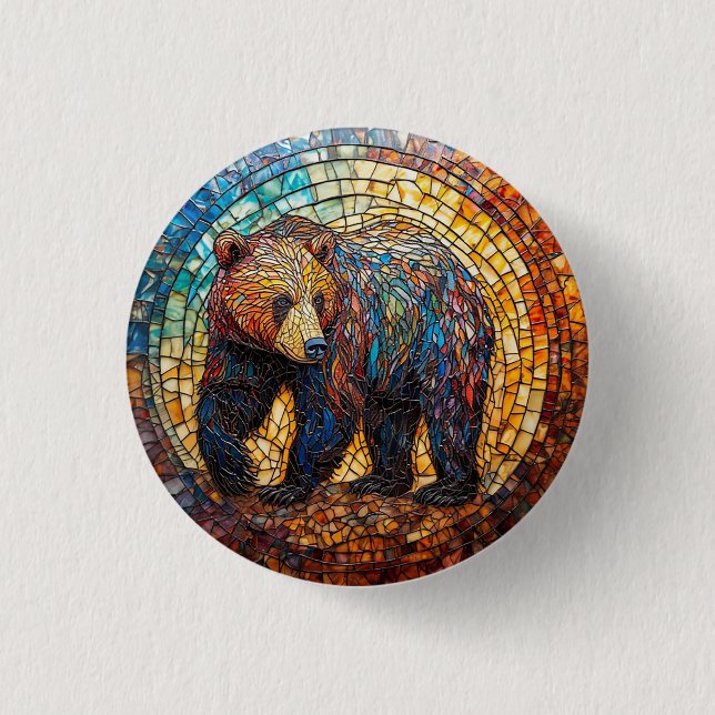 Bóton Redondo 2.54cm Urso Pardo em Design Artístico (Frente)