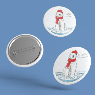 Bóton Redondo 2.54cm Urso Polar Feliz de Natal