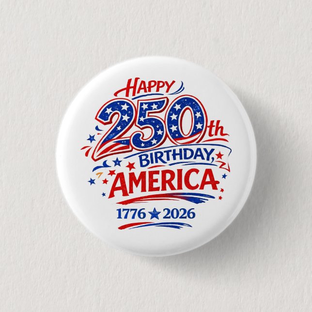 Bóton Redondo 2.54cm USA America 250th Anniversary Patriotic Button (Frente)