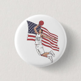 Bóton Redondo 2.54cm USA Basketball Slam Dunk American Flag Color Art