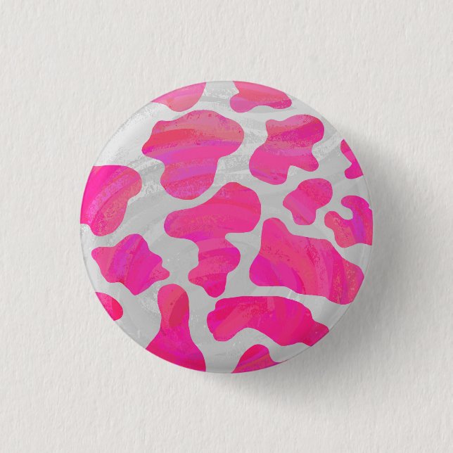Bóton Redondo 2.54cm Vaca rosa quente e Impressão branco (Frente)