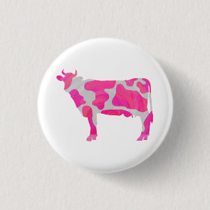 Bóton Redondo 2.54cm Vaca, rosa quente e silhueta branca