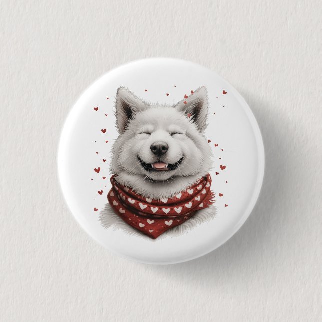 Bóton Redondo 2.54cm Valentines Day Samoyed Dog (Frente)