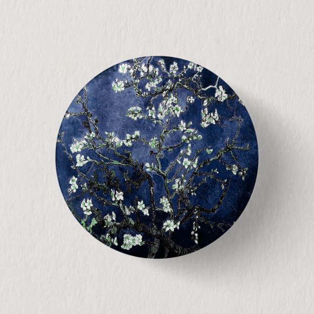 Bóton Redondo 2.54cm Van Gogh Almond Blossoms Midnight Blue (Frente)