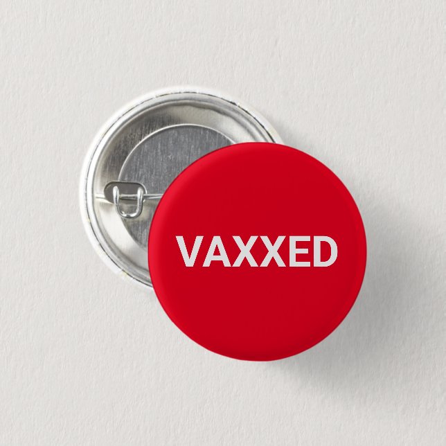Bóton Redondo 2.54cm Vaxxed red white Vaccinated pin button (Frente & Verso)