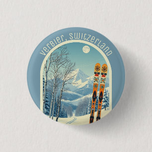 Bóton Redondo 2.54cm Verbier Suíça Schweiz 4 Vallées esqui Ornament