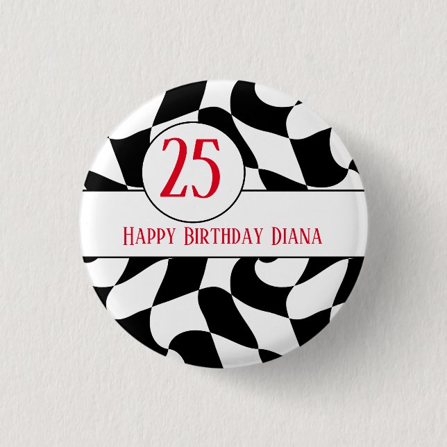 Bóton Redondo 2.54cm Verificador branco e preto, chapas de papel (Frente)