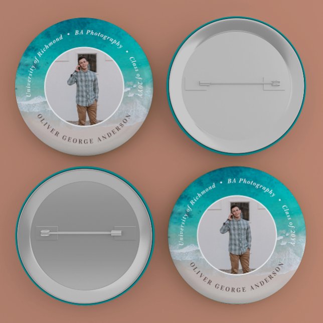 Bóton Redondo 2.54cm Viagem moderna de graduação da praia oceânica (Criador carregado)