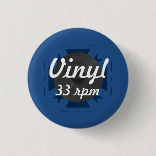 Bóton Redondo 2.54cm Vinil 33 RPM, azul/branco/cinza