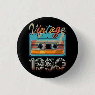 Bóton Redondo 2.54cm Vintage 1980 Cassette Tape Retro 43º aniversário 4