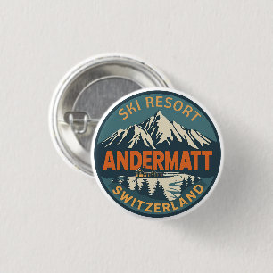 Bóton Redondo 2.54cm Vintage ANDERMATT esqui Suíça Alpes Suíços present