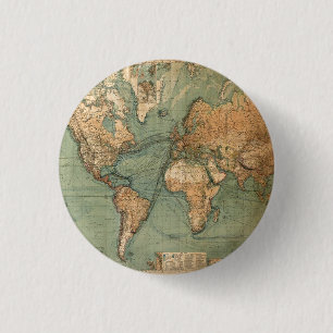 Bóton Redondo 2.54cm Vintage Antigo Mapa Mundial Antiquado
