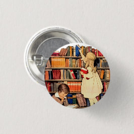 Bóton Redondo 2.54cm Vintage Children Reading Library Books Pinback 