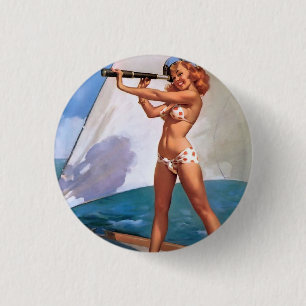 Bóton Redondo 2.54cm Vintage Retro Elvgren Sailor Pin-up Girl