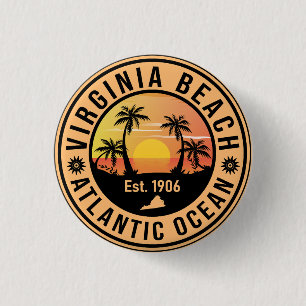 Bóton Redondo 2.54cm Virginia Beach Virginia Retro Sunset Souvenirs 60s