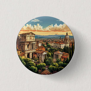 Bóton Redondo 2.54cm Vista Cénica de Roma da Paisagem Urbana Histórica