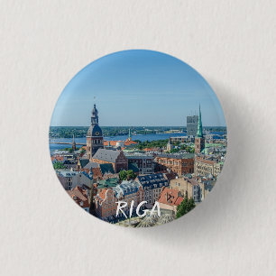 Bóton Redondo 2.54cm Vista do centro da cidade de Riga de cima