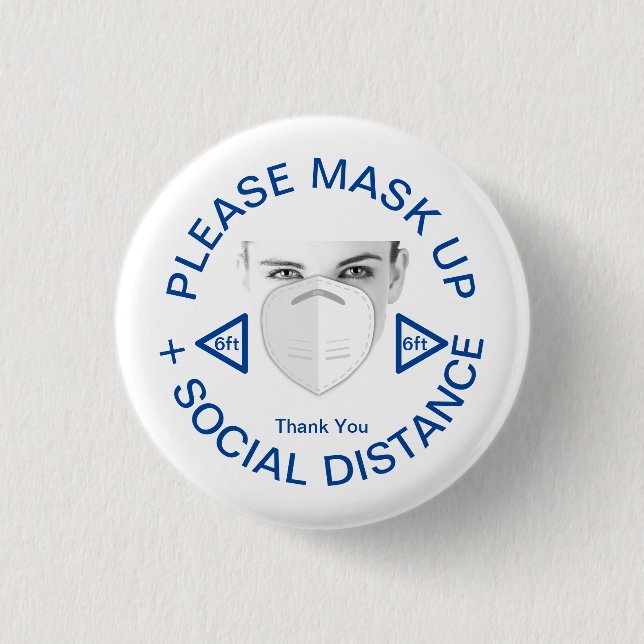 Bóton Redondo 2.54cm Vista um pino de máscara e distância social (Frente)