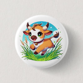 Bóton Redondo 2.54cm Vitelo adorável correndo alegremente através de um