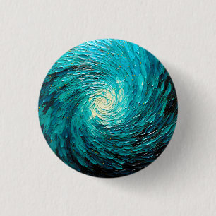 Bóton Redondo 2.54cm Vórtice Abstrato de Oceano Turquesa