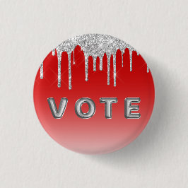 Bóton Redondo 2.54cm Voto de Fundo Vermelho com Brilho Prateado
