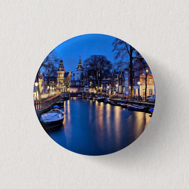 Bóton Redondo 2.54cm Wallpaper de Amesterdã Night-67657 (Frente)