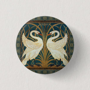 Bóton Redondo 2.54cm Walter Crane Swan, Rush E Iris Art Nouveau